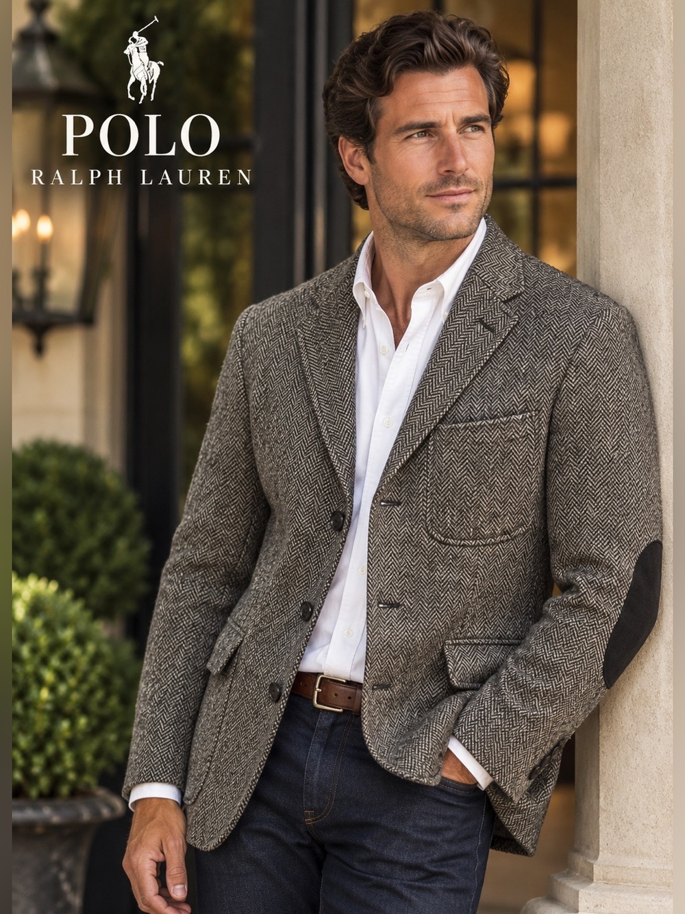 Polo Ralph Lauren Herringbone Virgin Wool Blazer Black Gray Size 40L